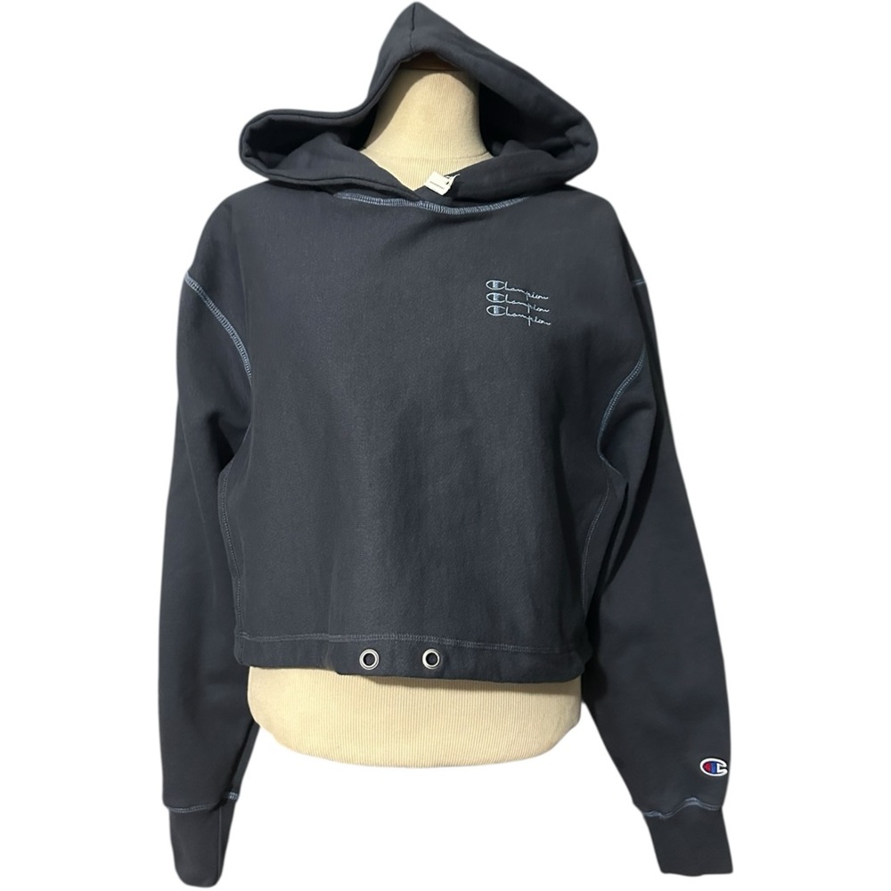 Champion Reverse Weave Cropped Hoodie NWT Blue Gray Small